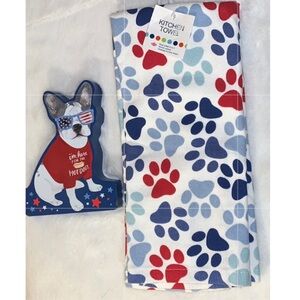 🦋 CLEMENTINE Dog Dish Towels (2) & Patriotic French Bulldog Blue Dog Decor NWT